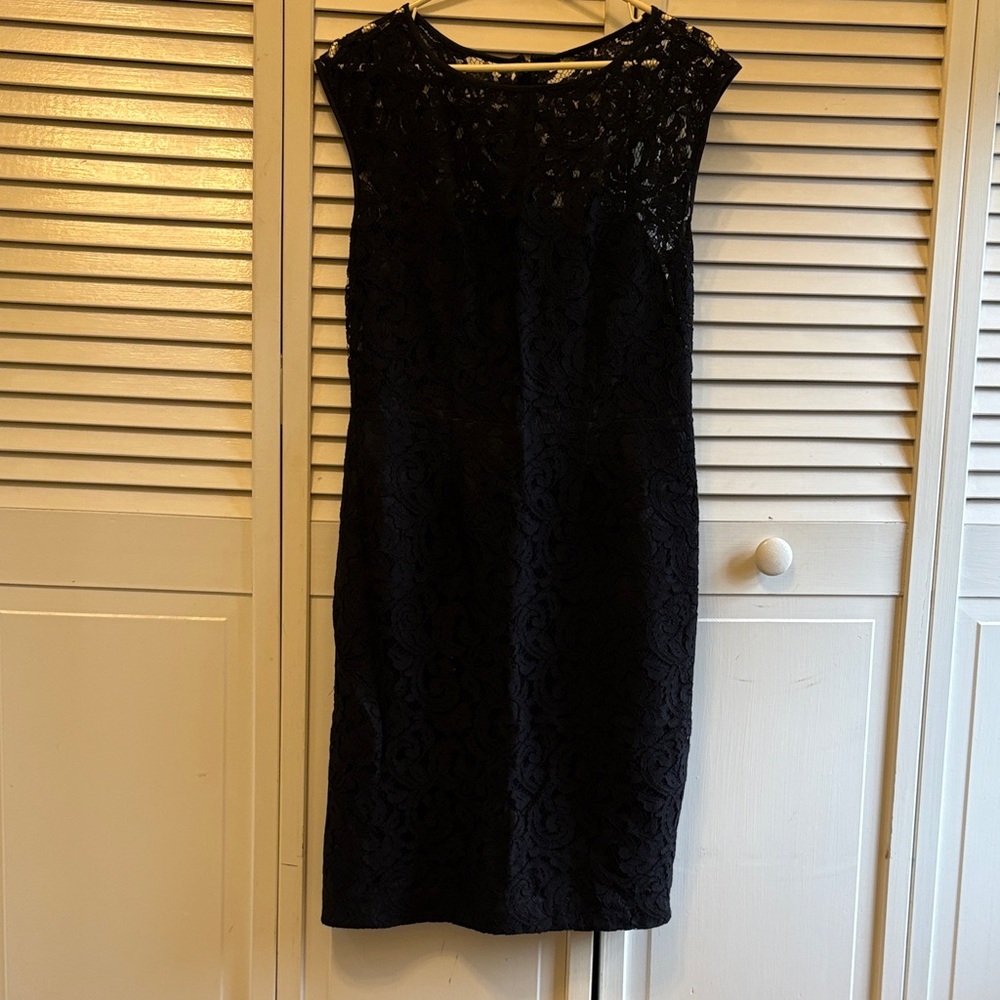 Banana Republic Black Lace Midi Dress with Cap Sleeves